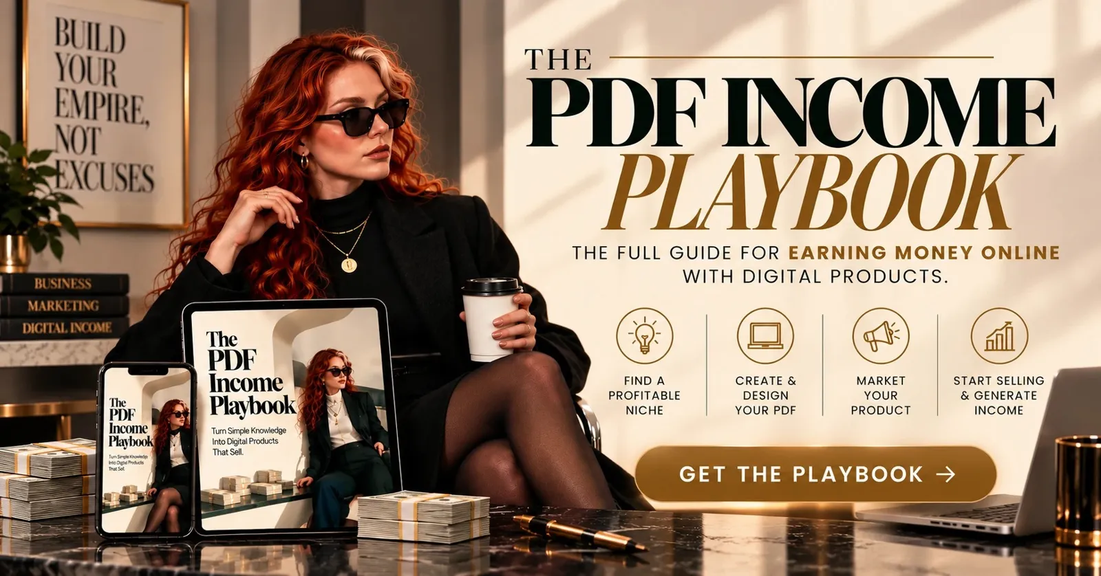 The PDF Income Playbook on a laptop